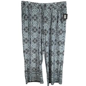 Ilu Ilu Womens 3X Blue Black Geometric Print Wide Leg Palazzo Pants New